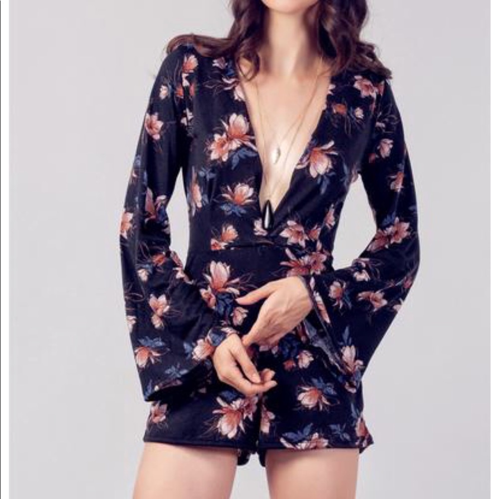 Bell Sleeve Floral Romper